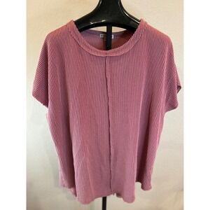 BLAKELEY Women Rose Pink Ribbed Pleated Knit Short Sleeve‎ Top Plus Size 2X